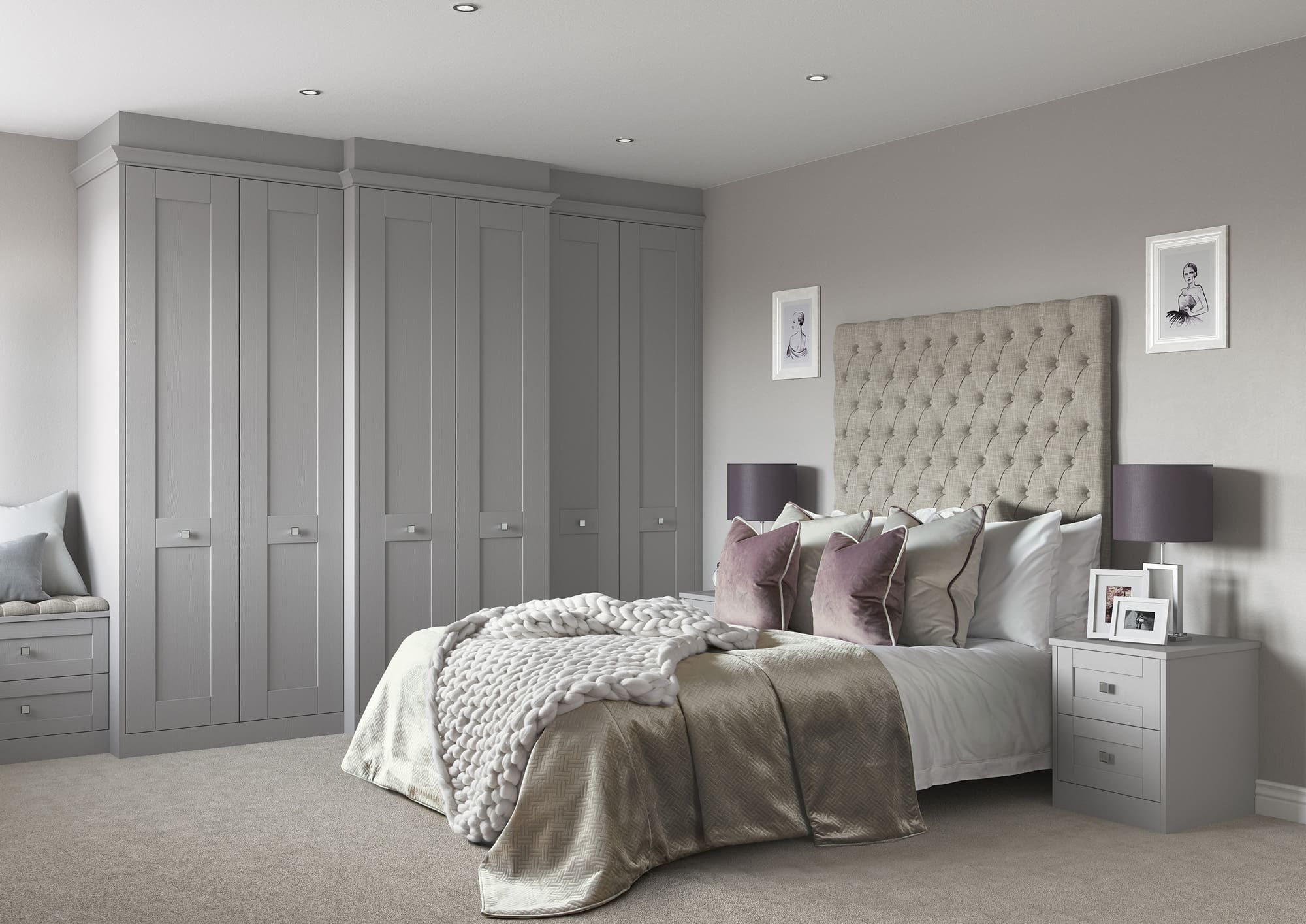 Grey fitted wardrobes in a bedroom