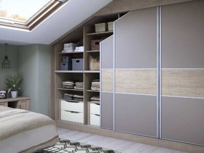 Sliding door wardrobe in sloping ceiling