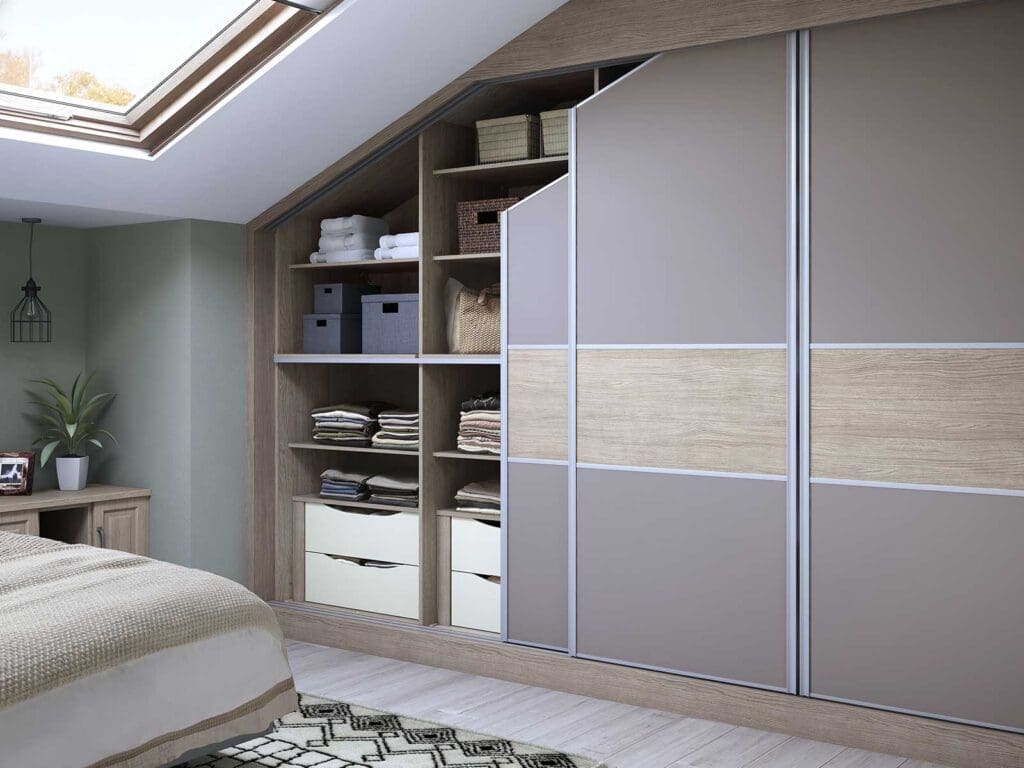 Sliding door wardrobe in sloping ceiling