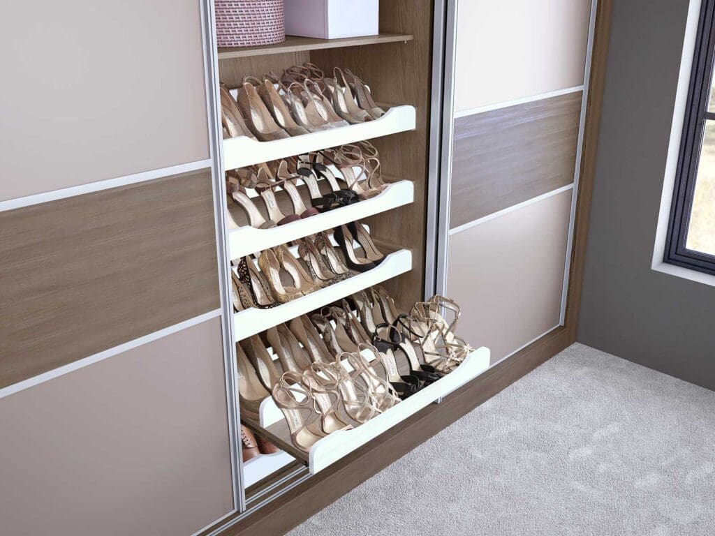 sliding wardrobe shoe storage