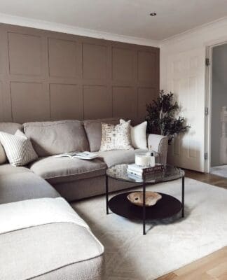 Dark grey wall panelling in a living room