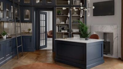 Blue fitted home office furniture