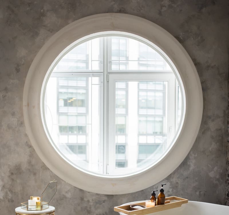 round porthole window in bathroom
