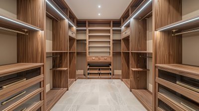 bespoke walk in wardrobes in walnut