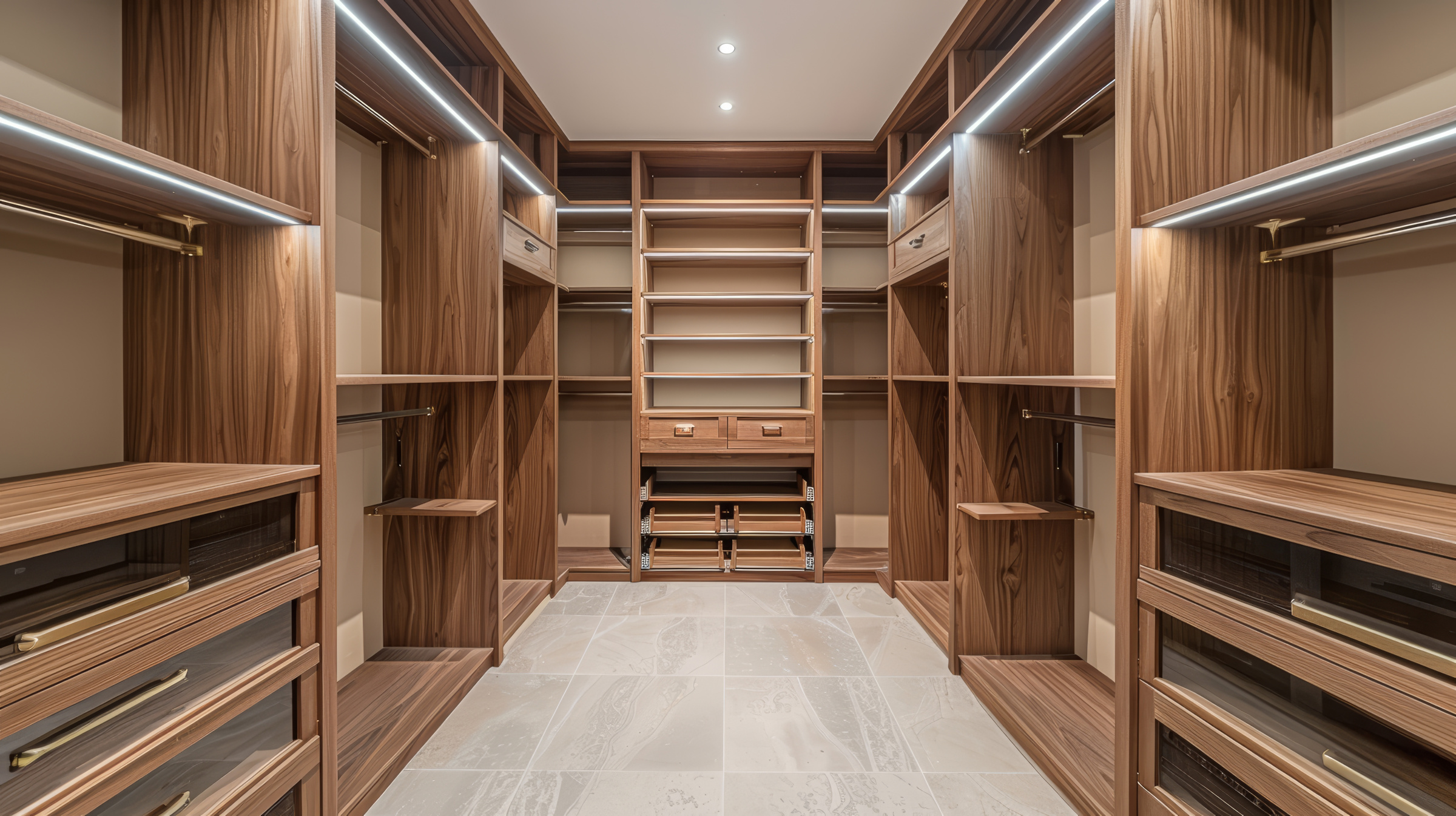 bespoke walk in wardrobes in walnut