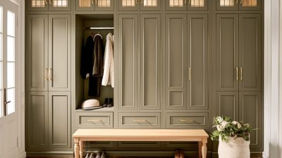 green fitted wardrobes in hallway