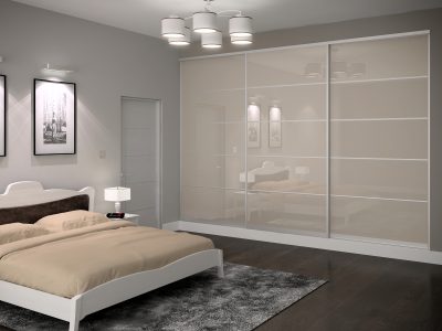 Cream sliding bedroom wardrobes from the Vetrino range